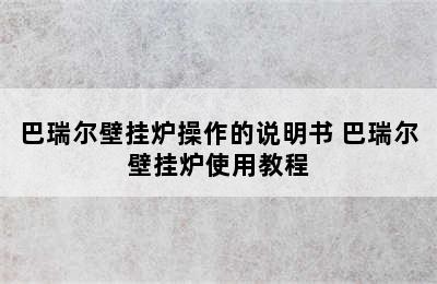 巴瑞尔壁挂炉操作的说明书 巴瑞尔壁挂炉使用教程